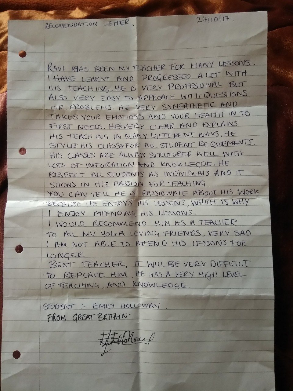 Student testimonial letter
